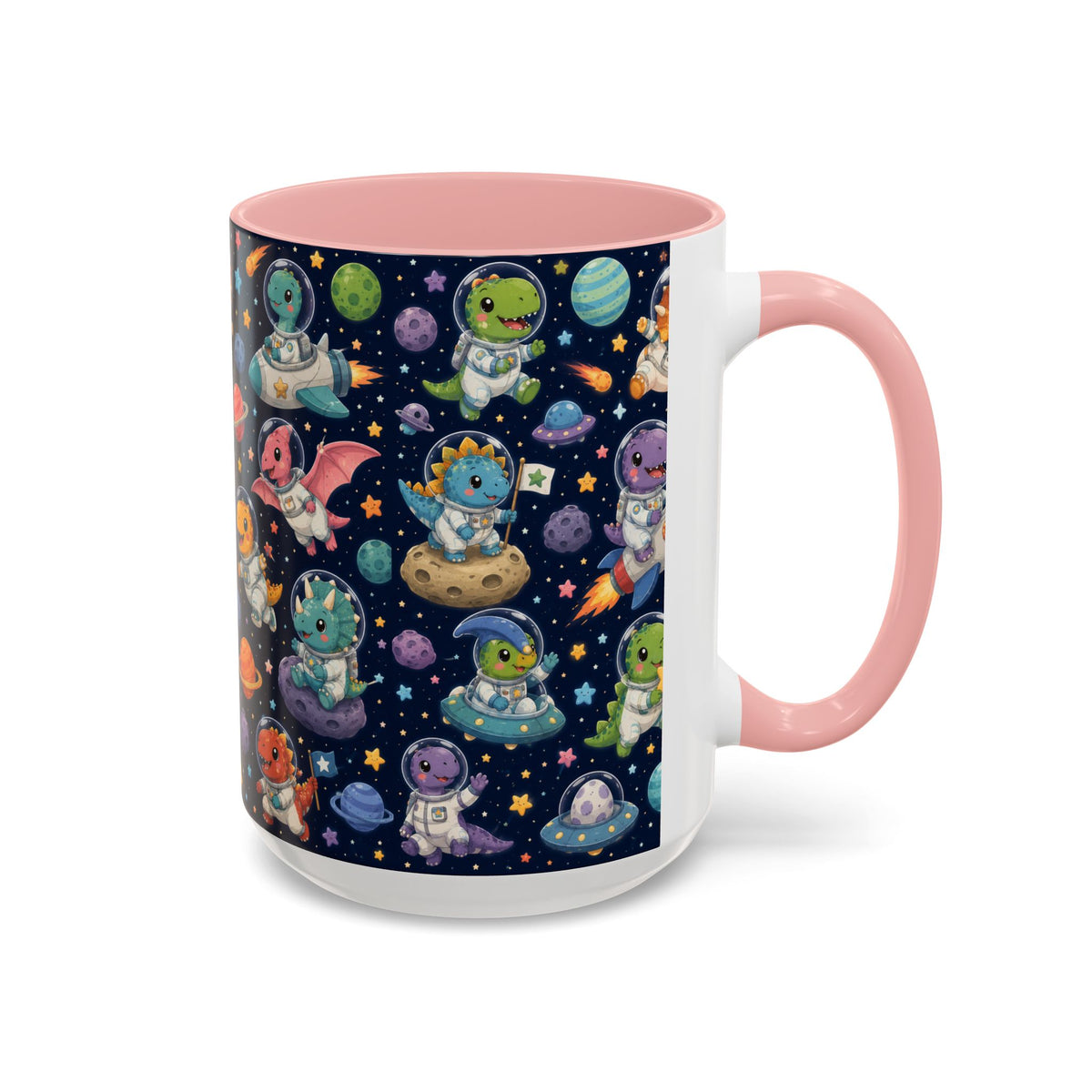 Accent Coffee Mug (11/15 oz) - Cute Dinosaur Astronaut Space