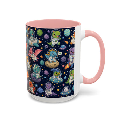 Accent Coffee Mug (11/15 oz) - Cute Dinosaur Astronaut Space