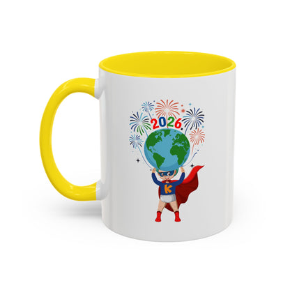 Accent Coffee Mug - Super kiddo holding globe - [[{"value":"Wonderwear Kid"}]]