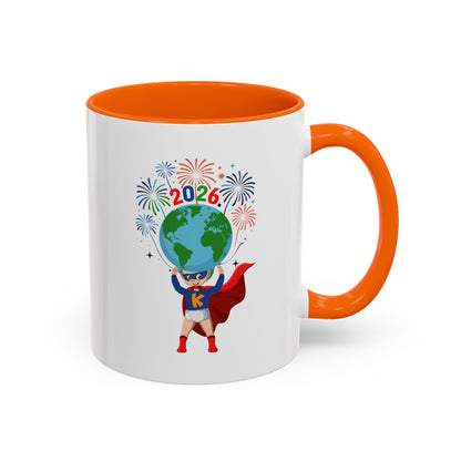 Accent Coffee Mug - Super kiddo holding globe - [[{"value":"Wonderwear Kid"}]]