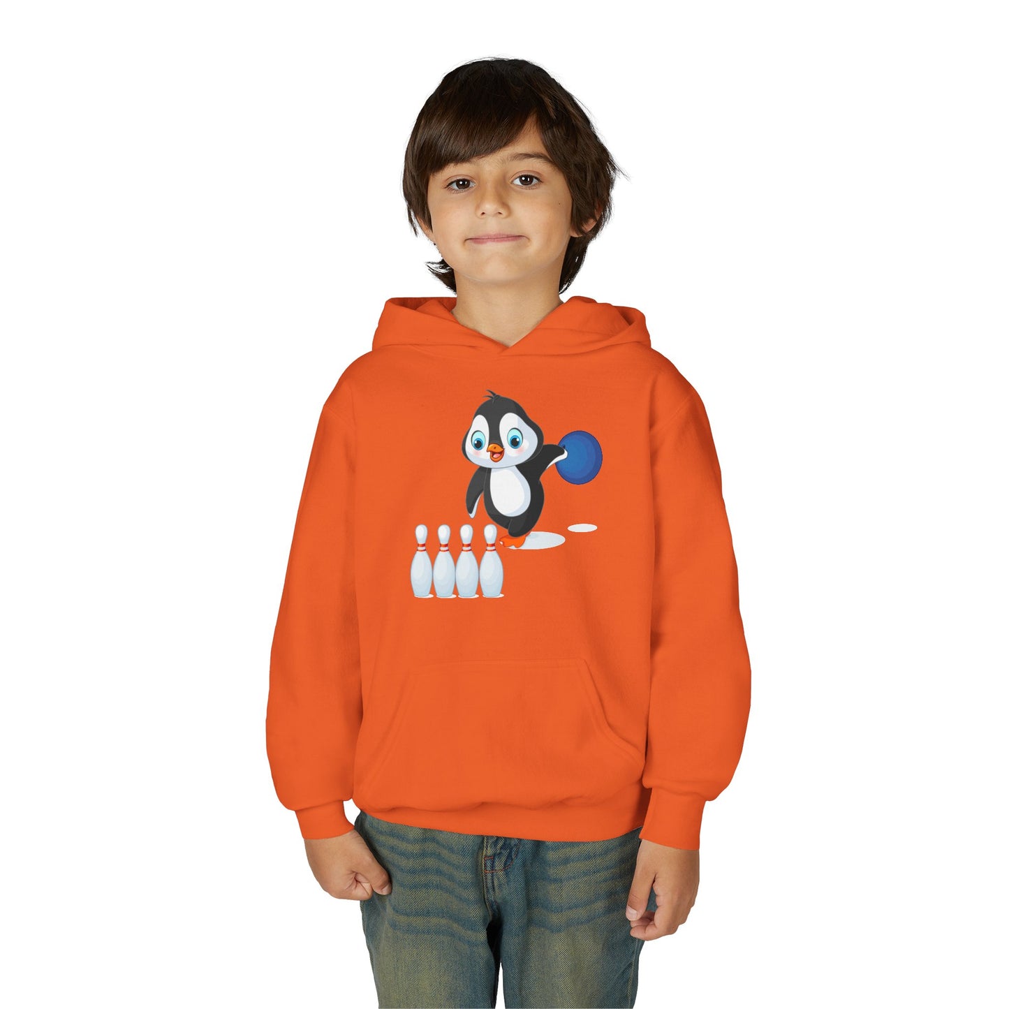 Youth Heavy Blend Hooded Sweatshirt - Adorable Penguin Bowling