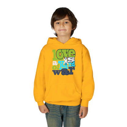 Youth Heavy Blend Hooded Sweatshirt - Love is Kind of War Printify