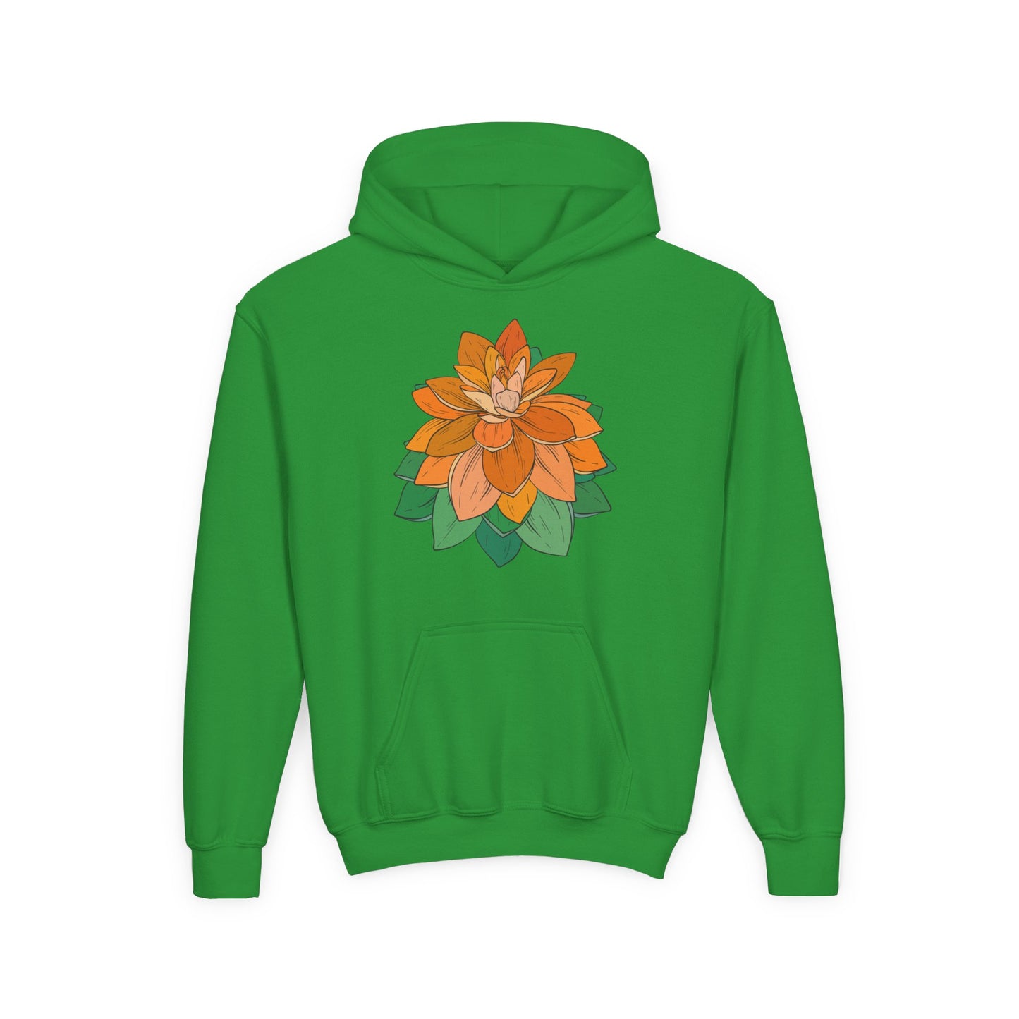 Youth Heavy Blend Hooded Sweatshirt - Orange flower