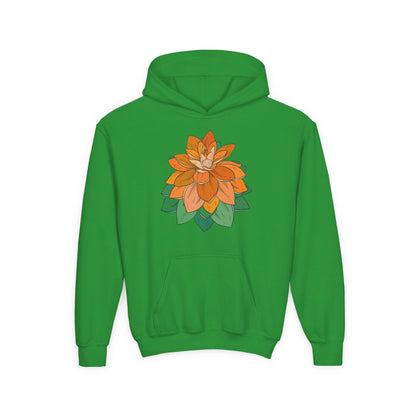 Youth Heavy Blend Hooded Sweatshirt - Orange flower Printify