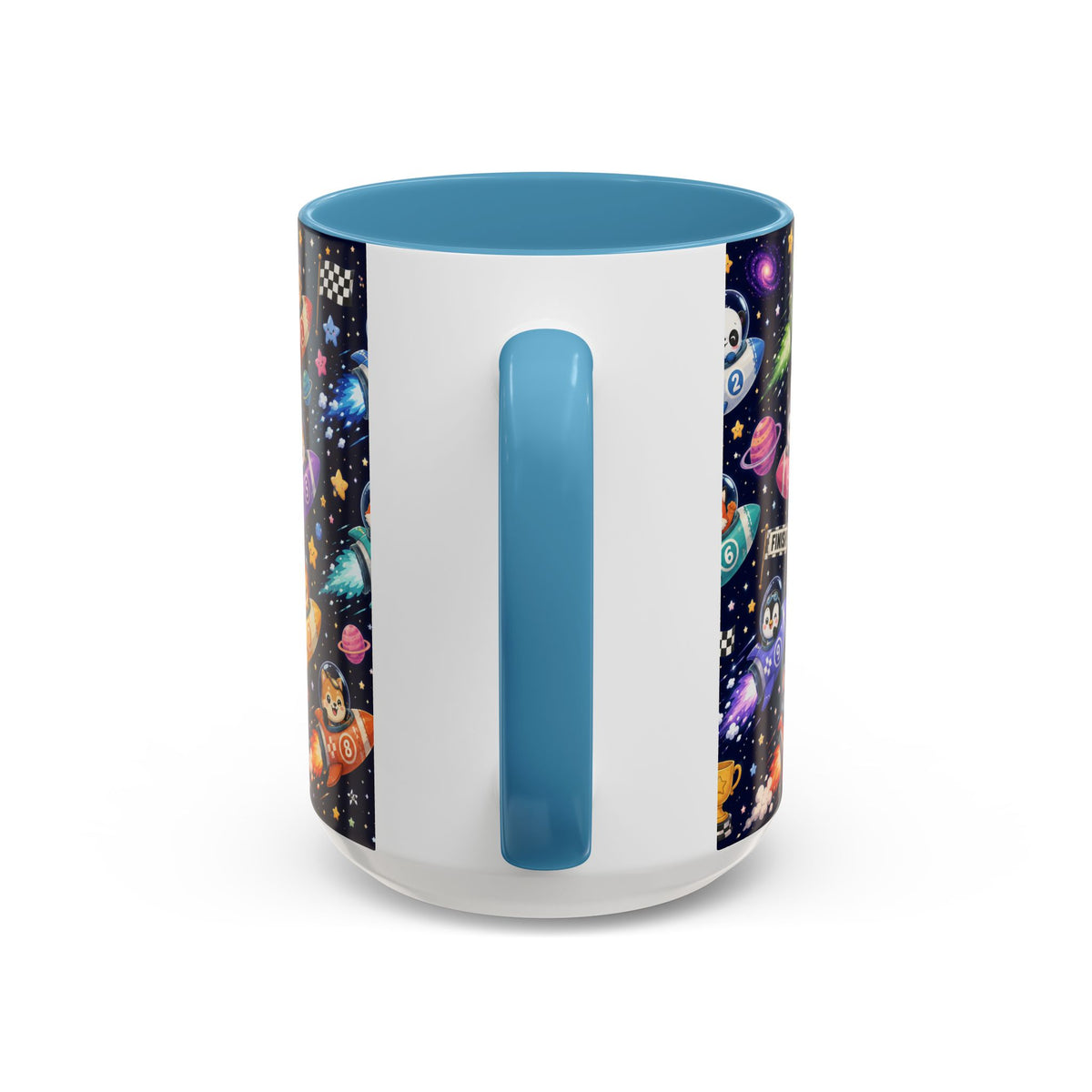 Accent Coffee Mug (11/15 oz) - Kawaii Cosmic Animal Rocket Race