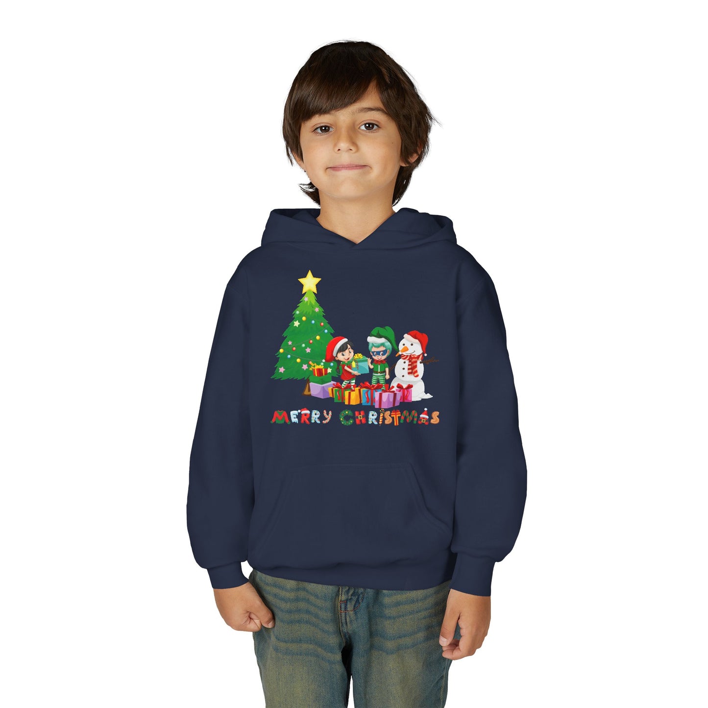 Youth Heavy Blend Hooded Sweatshirt - Super kiddo preparing gifts