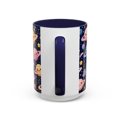 Accent Coffee Mug  (11/15 oz) - Kawaii Saturns in a Starry Space