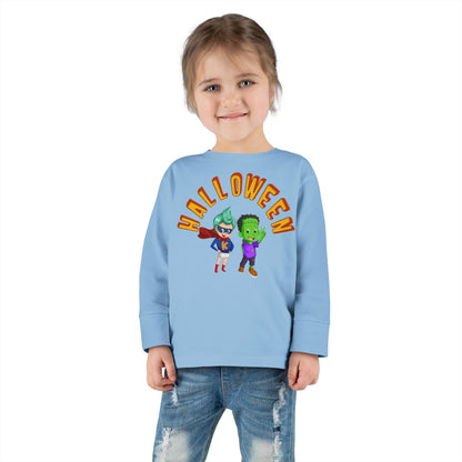 Toddler Long Sleeve Tee - Holloween with super kiddo Printify