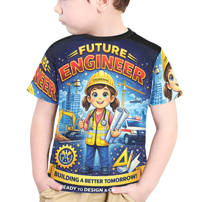 Little Kids' All Over Print Crew Neck T-Shirt - Proud to Serve - Young Patriot - Future Engineer