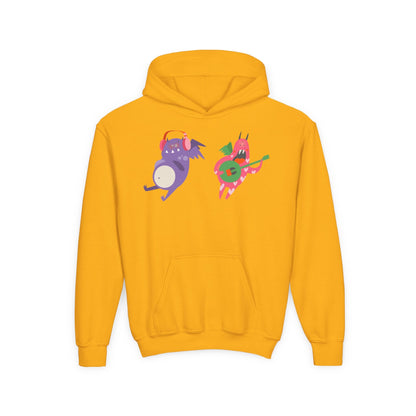 Youth Heavy Blend Hooded Sweatshirt - Monsters playing instruments Printify