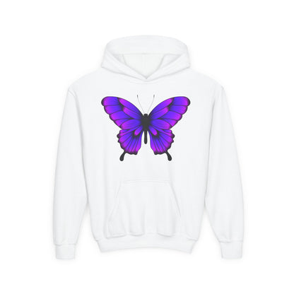 Youth Heavy Blend Hooded Sweatshirt - Tropical purple butterfly Printify