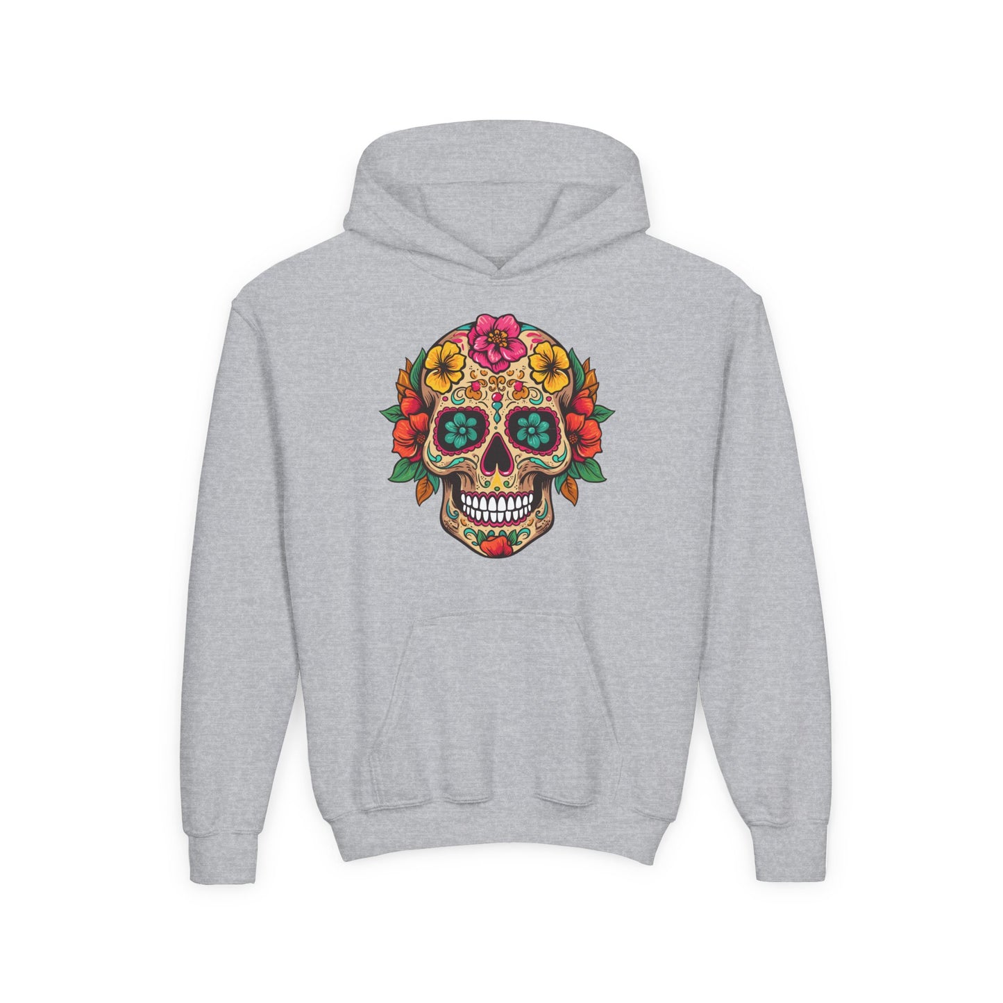 Youth Heavy Blend Hooded Sweatshirt - Colorful Skull Floral