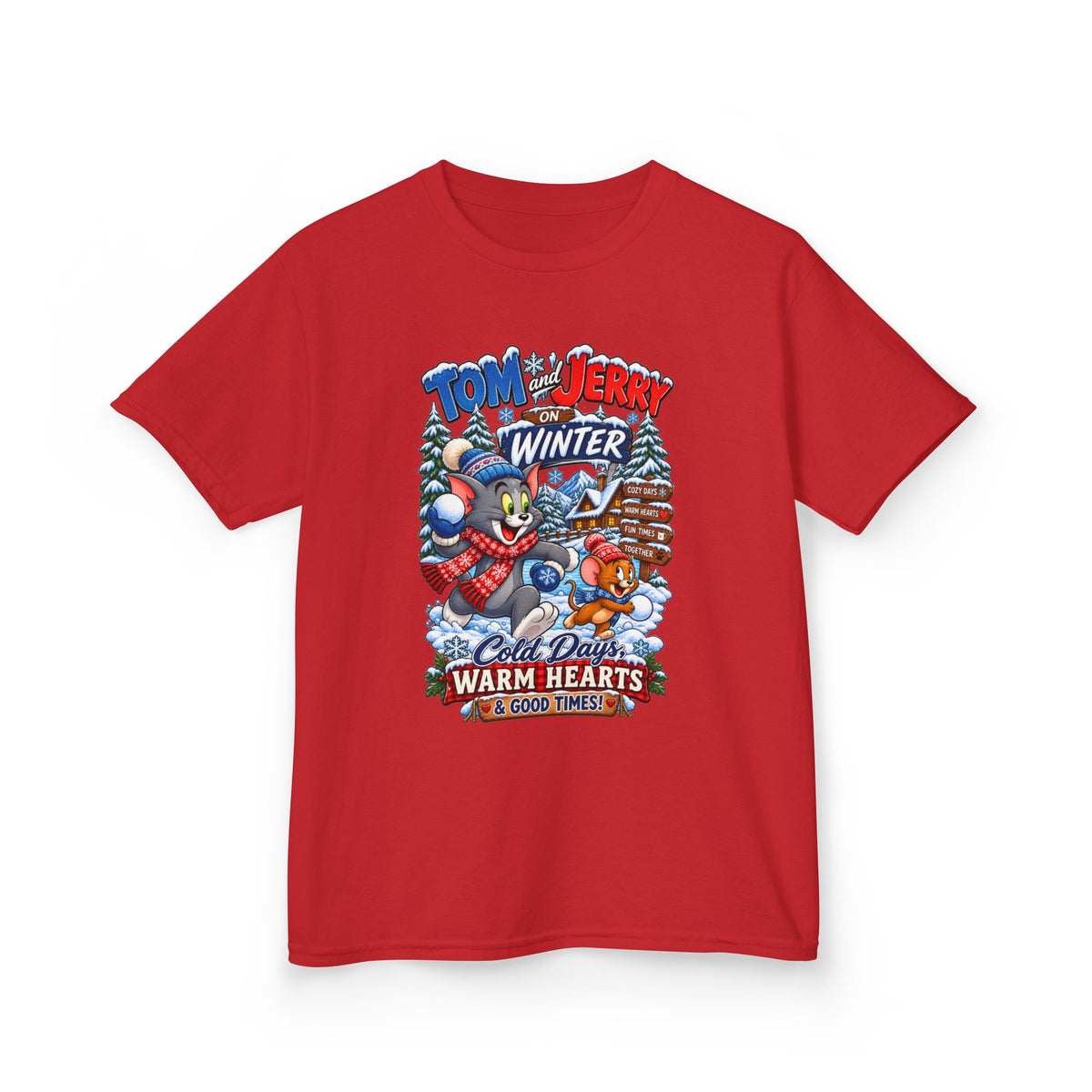 Kids Heavy Cotton™ Tee - Tom and Jerry’s Cozy Winter Adventure