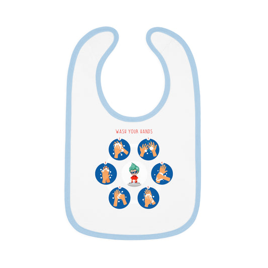 Baby Bib - Super kiddo teaching how to wash hands - [[{"value":"Wonderwear Kid"}]]