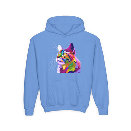 Youth hoodie with adorable cat design Printify