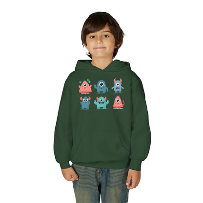 Youth Heavy Blend Hooded Sweatshirt -  Group of cute little monsters Printify
