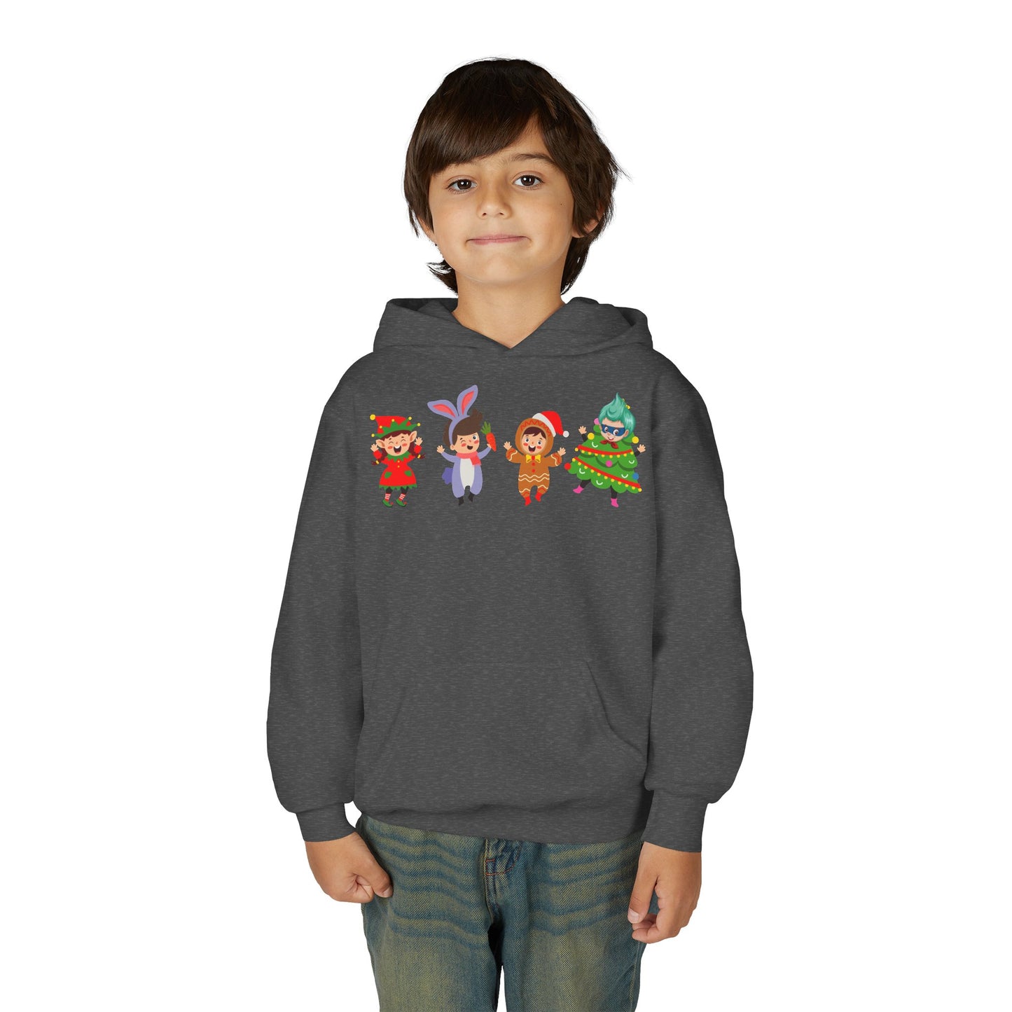 Youth Heavy Blend Hooded Sweatshirt - Super kiddo in christmas tree attire