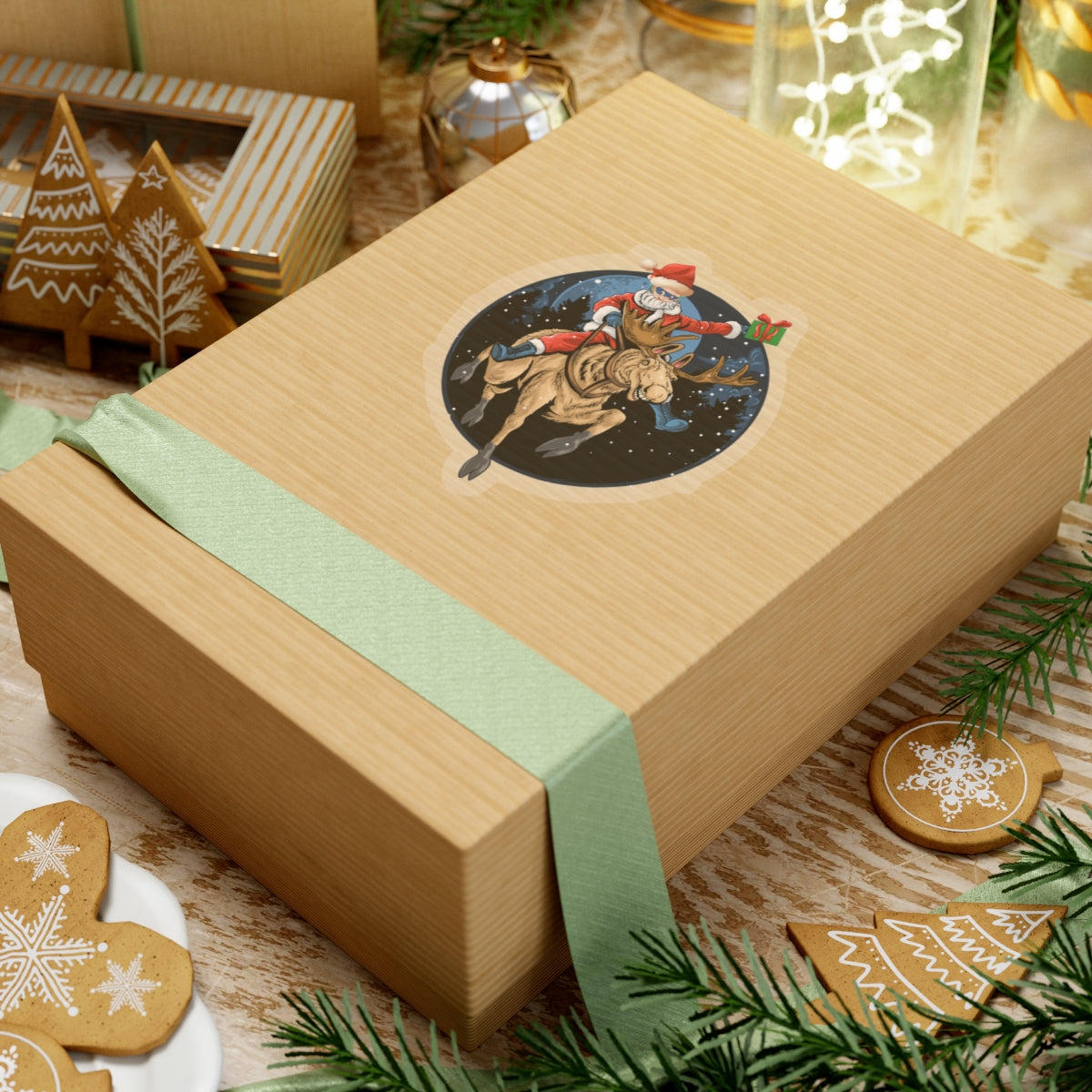 Kiss-Cut Stickers - Super kiddo riding a reindeer - [[{"value":"Wonderwear Kid"}]]