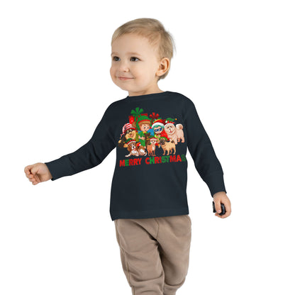 Toddler Long Sleeve Tee - Christmas with super kiddo pet friends with text - [[{"value":"Wonderwear Kid"}]]