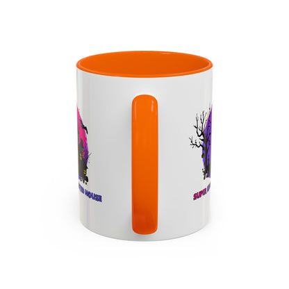 Accent Coffee Mug - Super kiddo flying on hunted house - [[{"value":"Wonderwear Kid"}]]
