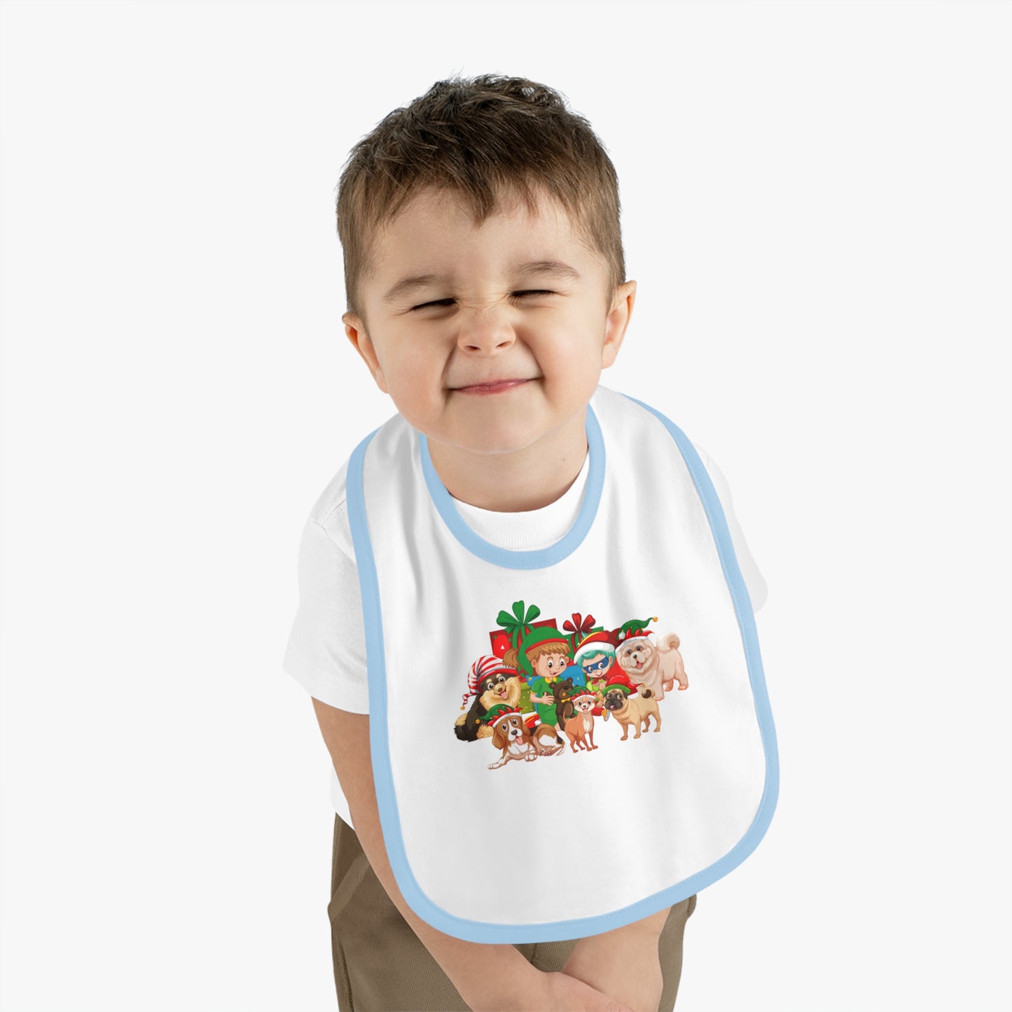 Baby Bib - Christmas with super kiddo pet friends without text