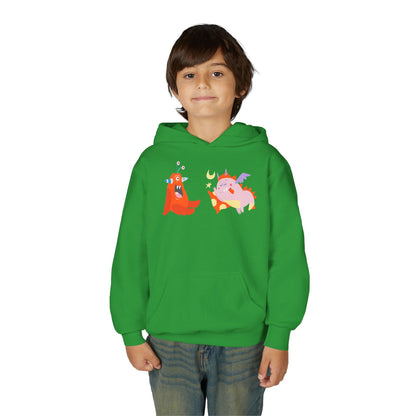 Youth Heavy Blend Hooded Sweatshirt -  Orange monsters Printify