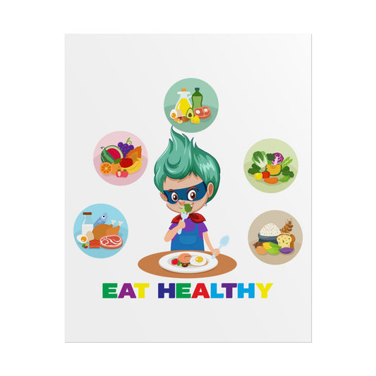 Rolled Posters - Supper kiddo showing healthy food to eat - [[{"value":"Wonderwear Kid"}]]