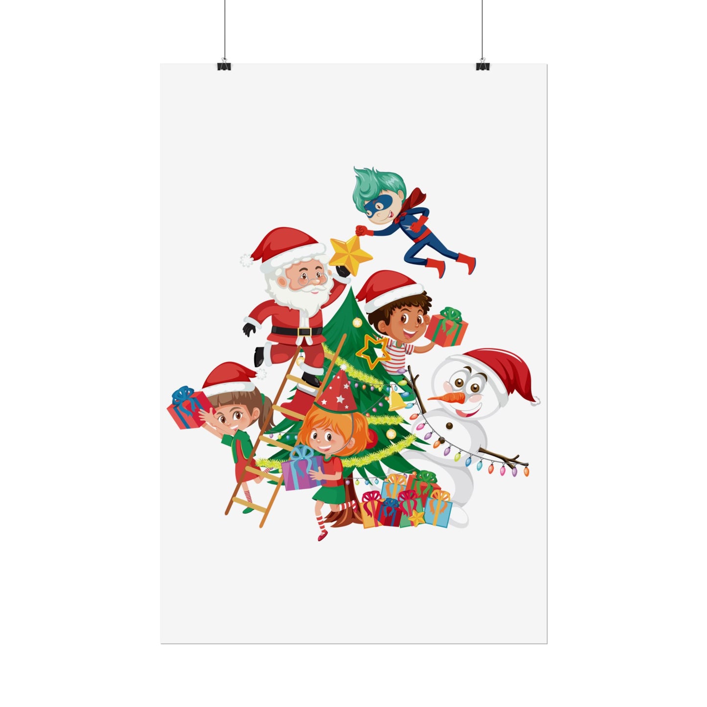 Rolled Posters - Super kiddo making christmas tree - [[{"value":"Wonderwear Kid"}]]