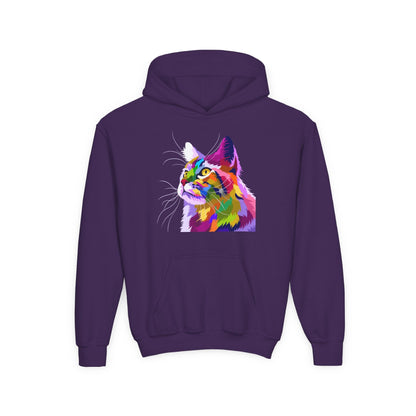 Youth hoodie with adorable cat design Printify