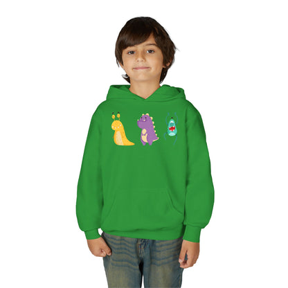 Youth Heavy Blend Hooded Sweatshirt - Colorful monsters Printify