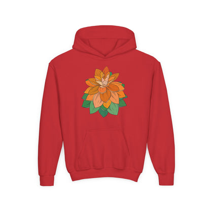Youth Heavy Blend Hooded Sweatshirt - Orange flower Printify