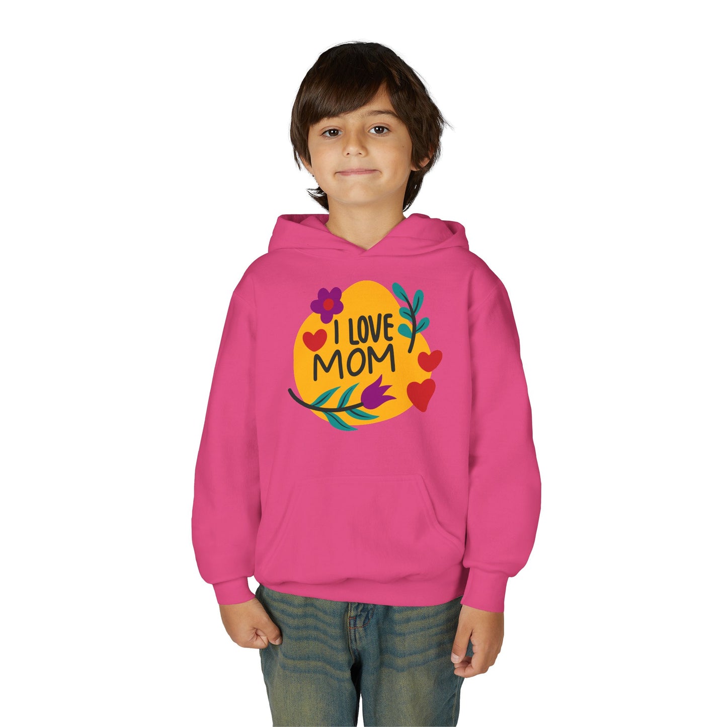 Youth Heavy Blend Hooded Sweatshirt - I love mom