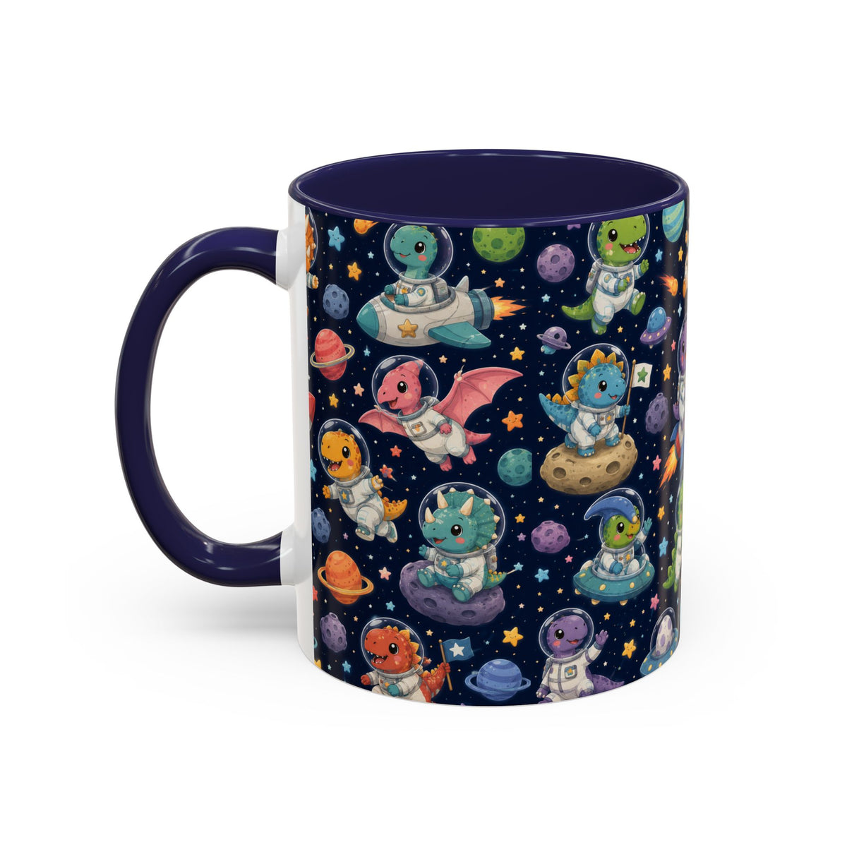 Accent Coffee Mug (11/15 oz) - Cute Dinosaur Astronaut Space