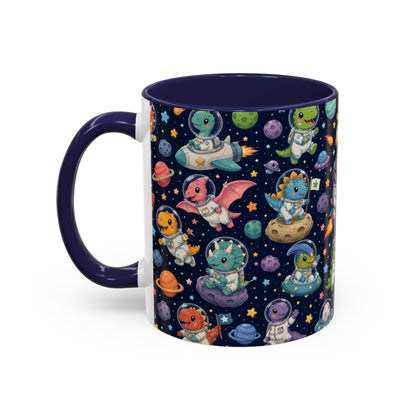 Accent Coffee Mug (11/15 oz) - Cute Dinosaur Astronaut Space