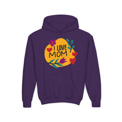 Youth Heavy Blend Hooded Sweatshirt - I love mom Printify