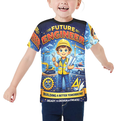 Little Kids' All Over Print Crew Neck T-Shirt - Proud to Serve - Young Patriot - Future Engineer Male