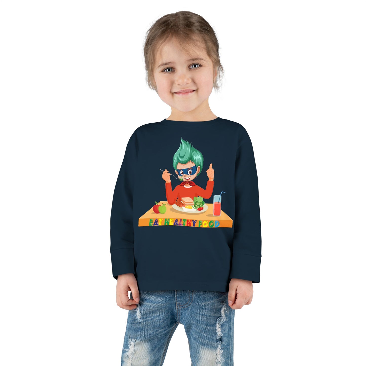 Toddler Long Sleeve Tee - Super kiddo eating healthy breafast - [[{"value":"Wonderwear Kid"}]]