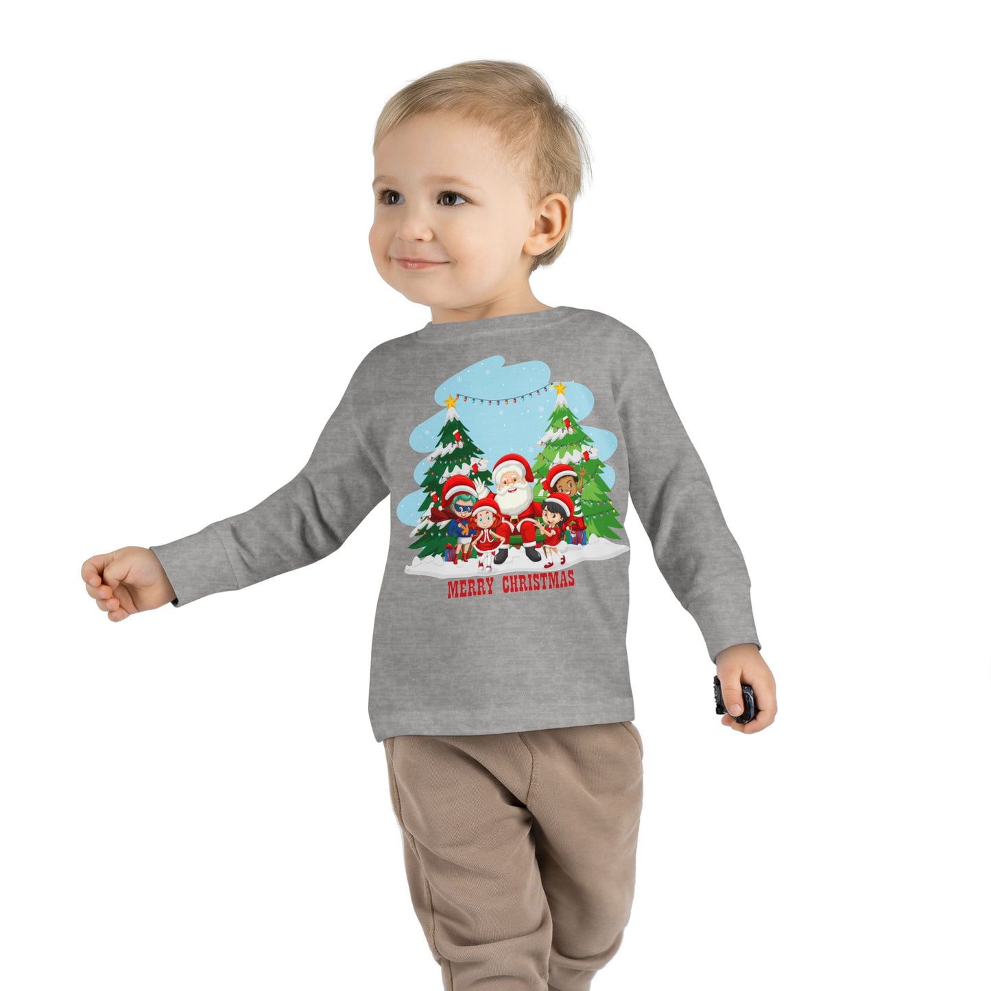 Toddler Long Sleeve Tee - Super kiddo with santa claus Merry christmas - [[{"value":"Wonderwear Kid"}]]
