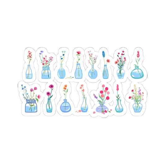 Kiss-Cut Vinyl Decals - Set of flower vase Printify