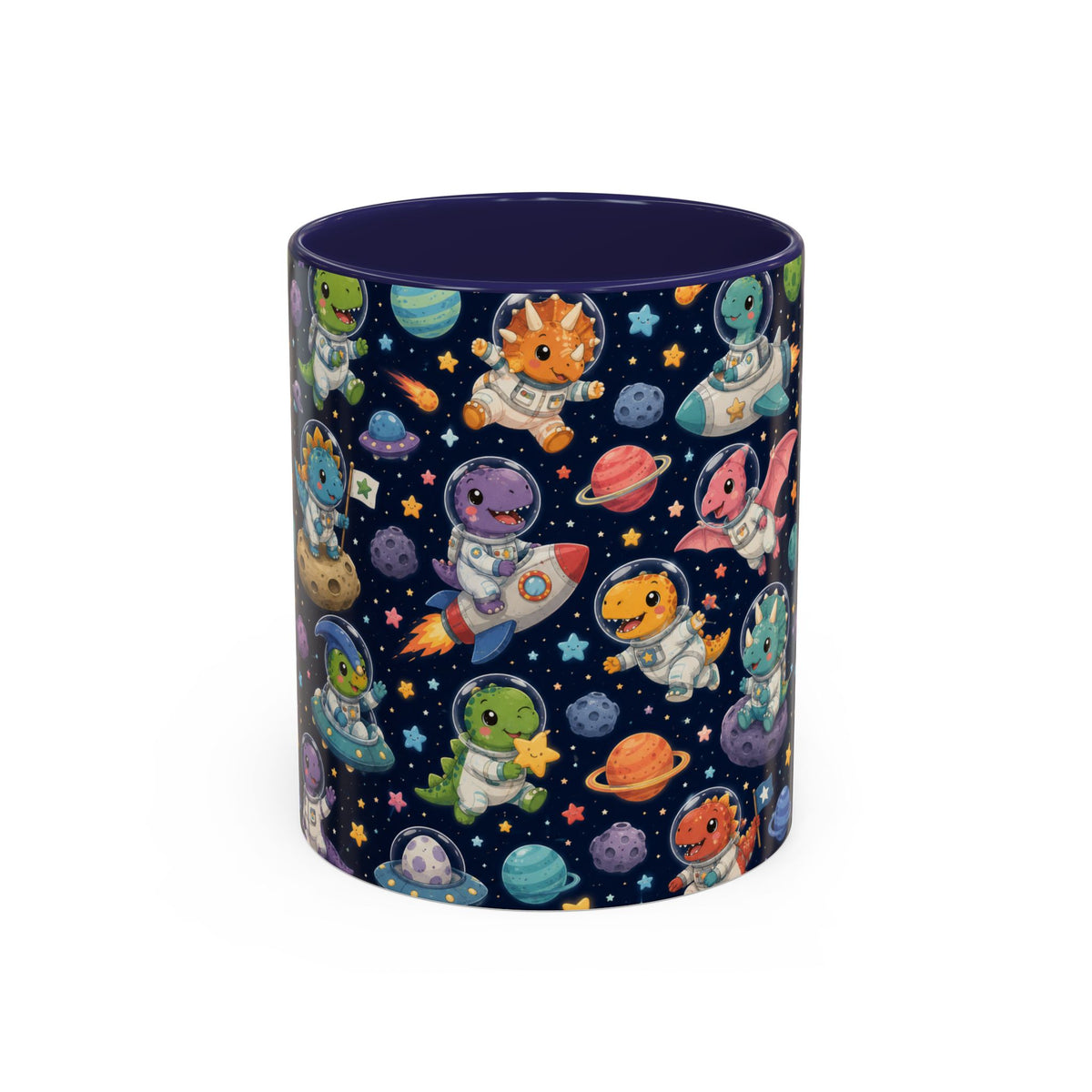 Accent Coffee Mug (11/15 oz) - Cute Dinosaur Astronaut Space