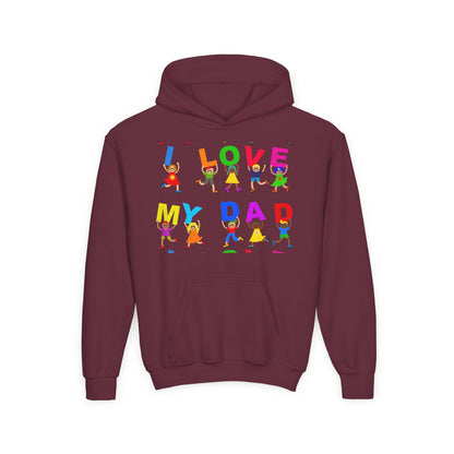 Youth Heavy Blend Hooded Sweatshirt - Kids showing i love my Dad Printify
