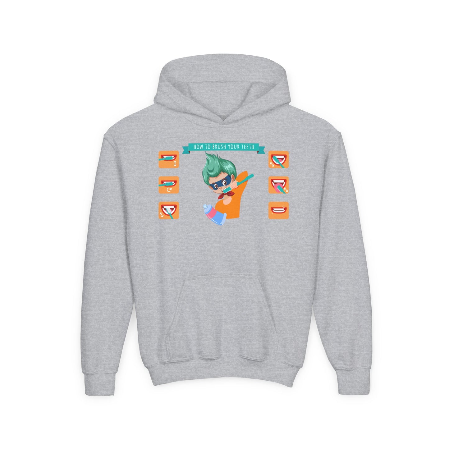 Youth Heavy Blend Hooded Sweatshirt - Super kiddo how to brush teeth
