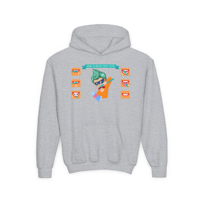 Youth Heavy Blend Hooded Sweatshirt - Super kiddo how to brush teeth - [[{"value":"Wonderwear Kid"}]]