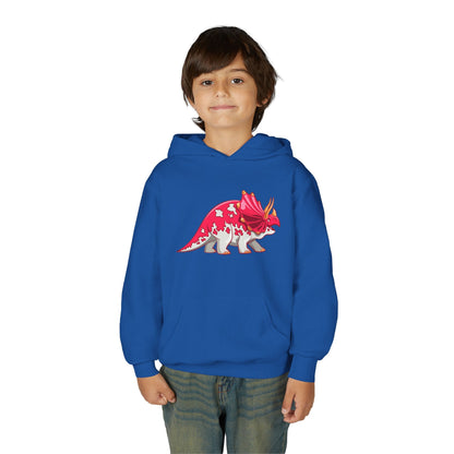 Youth hoodie with fun triceratops dinosaur design Printify