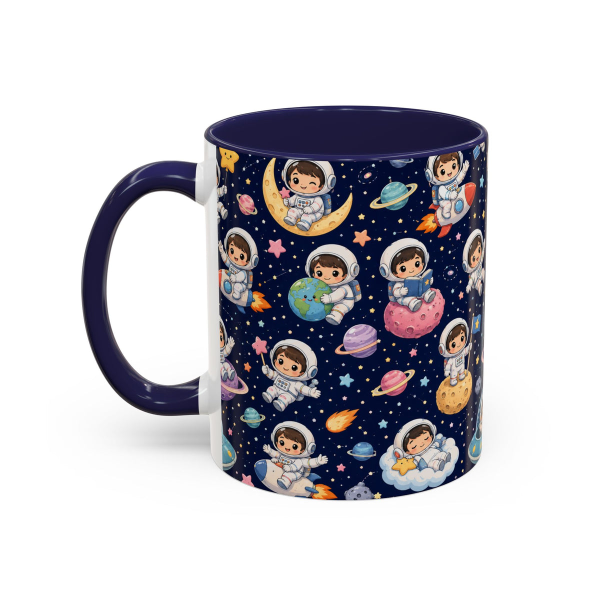 Accent Coffee Mug  (11/15 oz) - Kawaii Astronauts in a Starry Space Adventure
