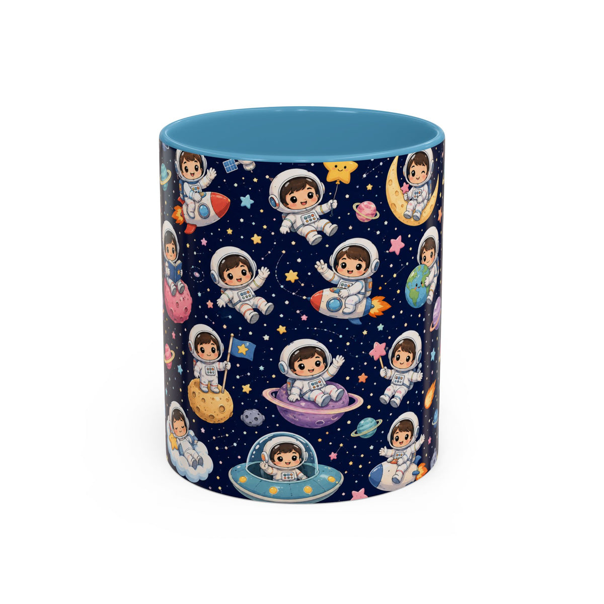 Accent Coffee Mug  (11/15 oz) - Kawaii Astronauts in a Starry Space Adventure