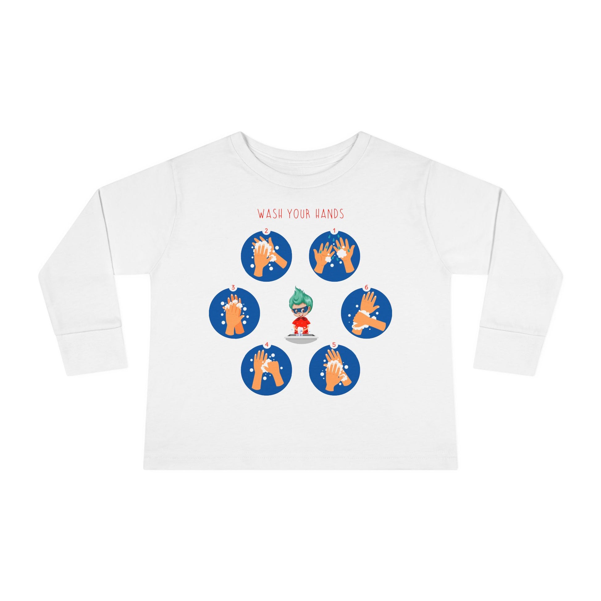 Toddler Long Sleeve Tee - Super kiddo teaching how to wash hands - [[{"value":"Wonderwear Kid"}]]