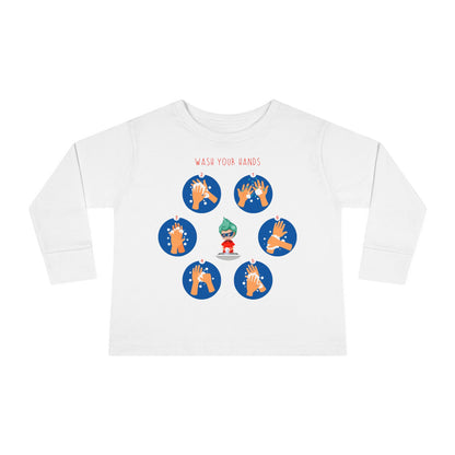 Toddler Long Sleeve Tee - Super kiddo teaching how to wash hands - [[{"value":"Wonderwear Kid"}]]