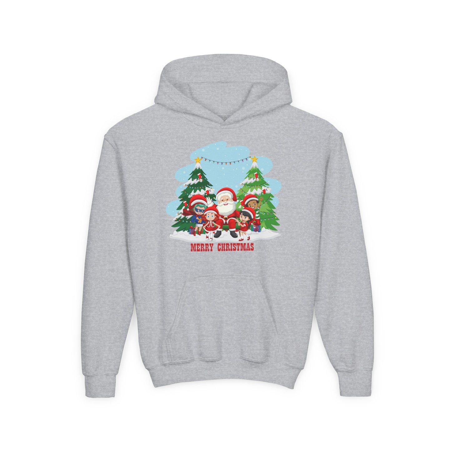 Youth Heavy Blend Hooded Sweatshirt - Super kiddo with santa claus Merry christmas