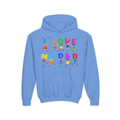 Youth Heavy Blend Hooded Sweatshirt - Kids showing i love my Dad Printify
